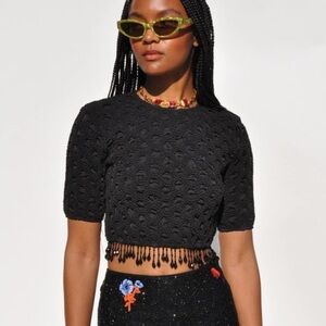 Ganni beaded top black